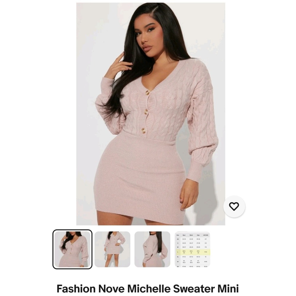 Fashion Nova Michelle Sweater Mini Dress Pink Cable Knit Ribbed Size M NEW - Picture 8 of 8